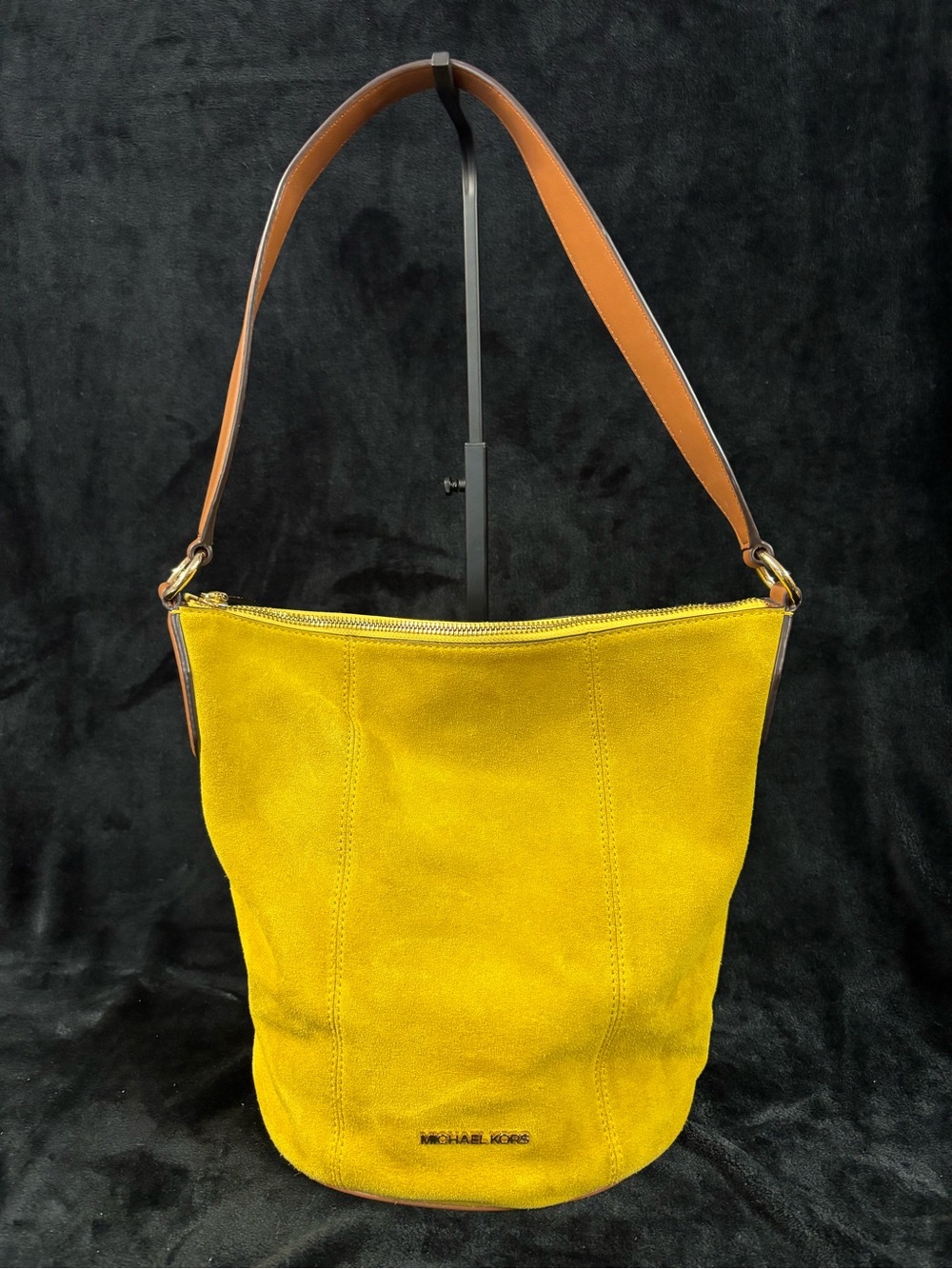 Michael Kors Brooke Medium Yellow Suede Bucket Shoulder Bag